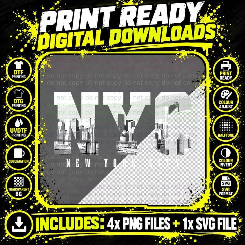 NYC New York City Skyline NY Pride Black & White Vintage Png SVG Digital Bundle
