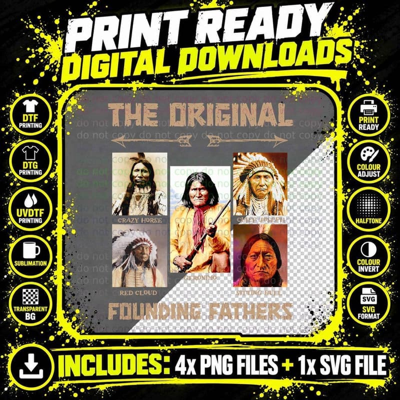 Native American Founding Fathers T-Shirt Png SVG Digital Bundle