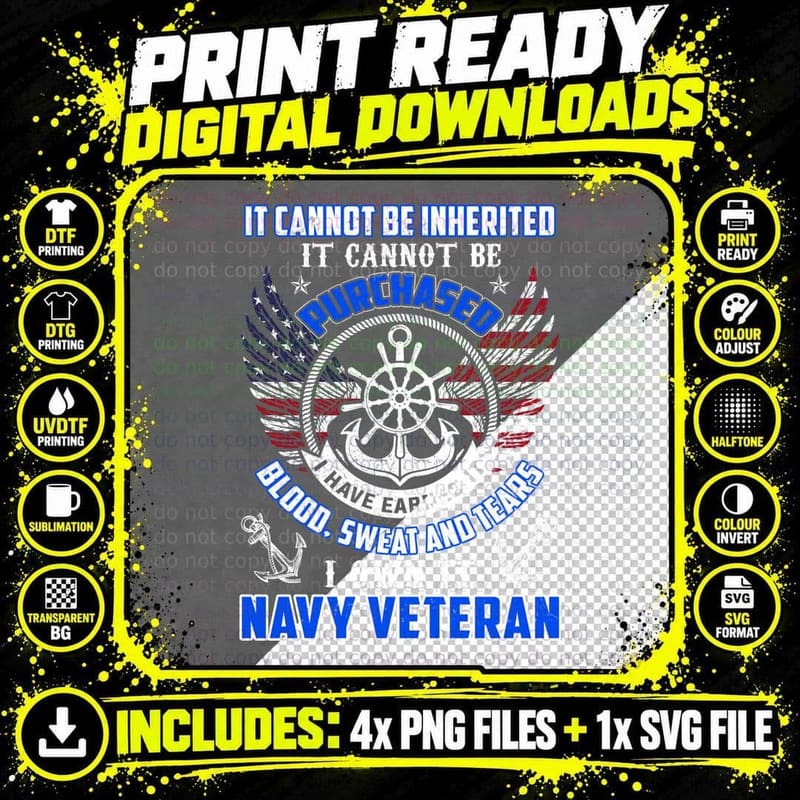 Navy Veteran T-Shirt, Patriotic Apparel, Military Pride Png SVG Digital Bundle