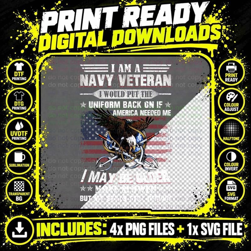Navy Veteran T-Shirt, Patriotic Design, Military Pride Png SVG Digital Bundle