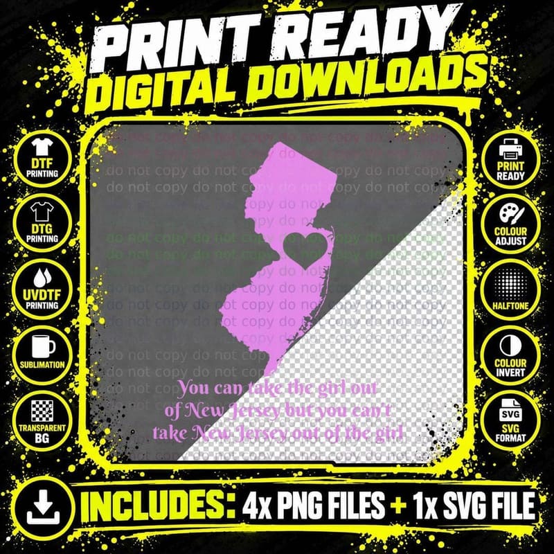 New Jersey NJ Girl State Map Heart Pride Funny Cute Png SVG Digital Bundle