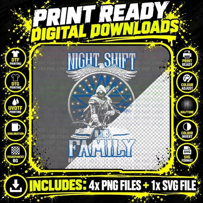 Night Shift in This Family T-Shirt, Patriotic Apparel Png SVG Digital Bundle