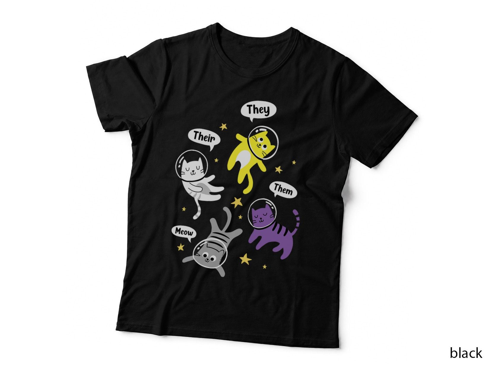 Nonbinary Space Kittens Cats They Them Enby Ally LGBT Pride T-Shirt