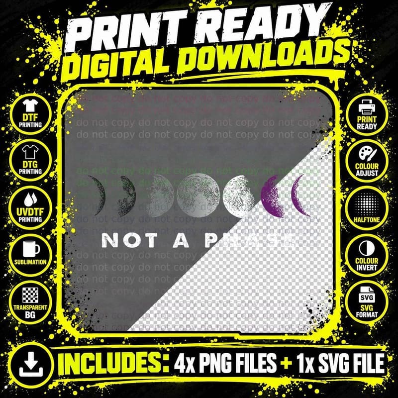 Not a Phase Moon Astronomy LGBT Q Ally Asexual Gay Pride Png SVG Digital Bundle