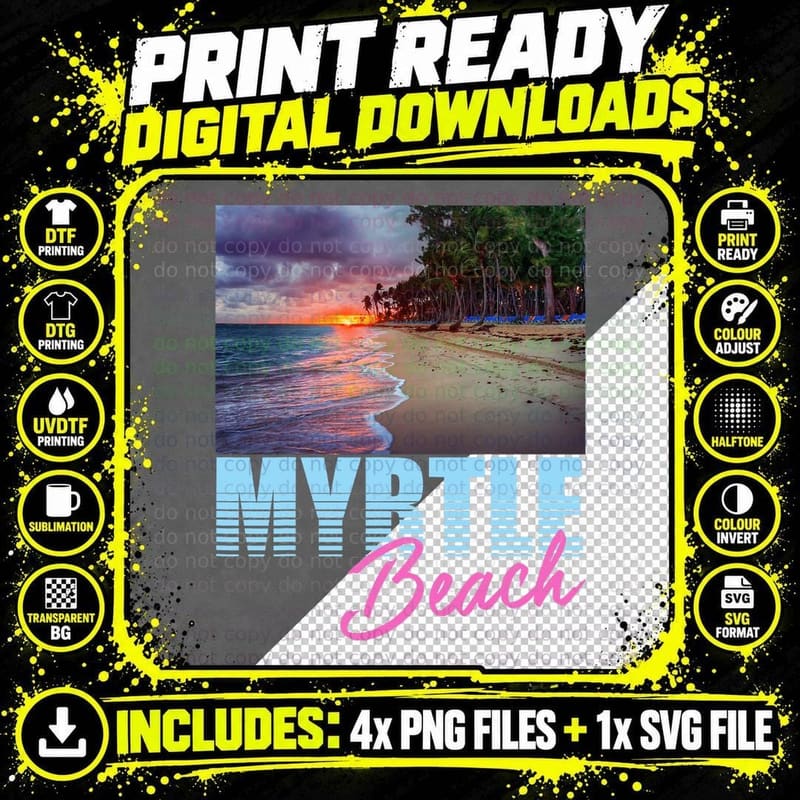 Ocean at Sunset Myrtle Beach South Carolina Pride Png SVG Digital Bundle