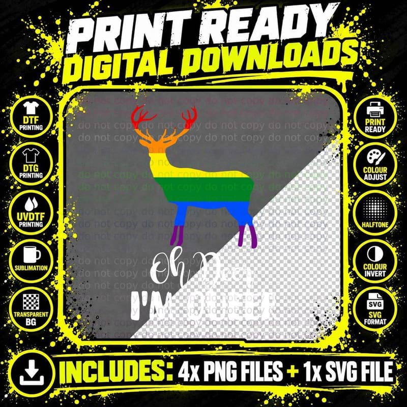 Oh Deer I'm Queer LGBT Pride T-Shirt, Pride Flag Design Png SVG Digital Bundle