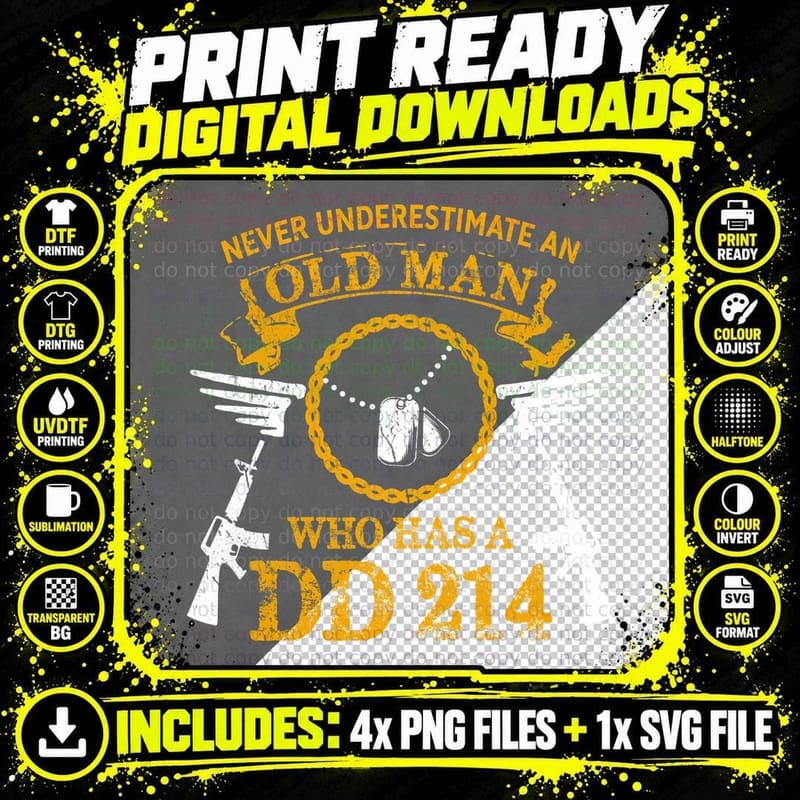 Old Man DD 214 T-Shirt, Patriotic Style, Veteran Pride Png SVG Digital Bundle
