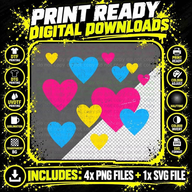 Pansexual Flag Hearts Queer Pan Pride Month LGBT Png SVG Digital Bundle