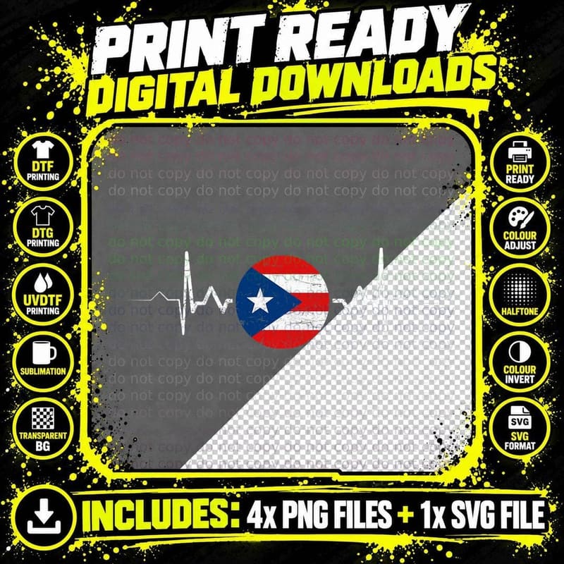 Patriotic Heartbeat Puerto Rican Flag Pride Puerto Rico Png SVG Digital Bundle