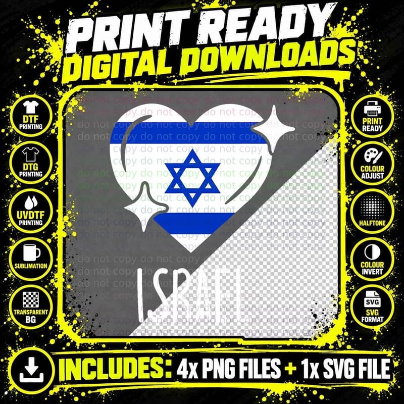 Patriotic Israel Pride Israeli Heart Flag T-Shirt Png SVG Digital Bundle