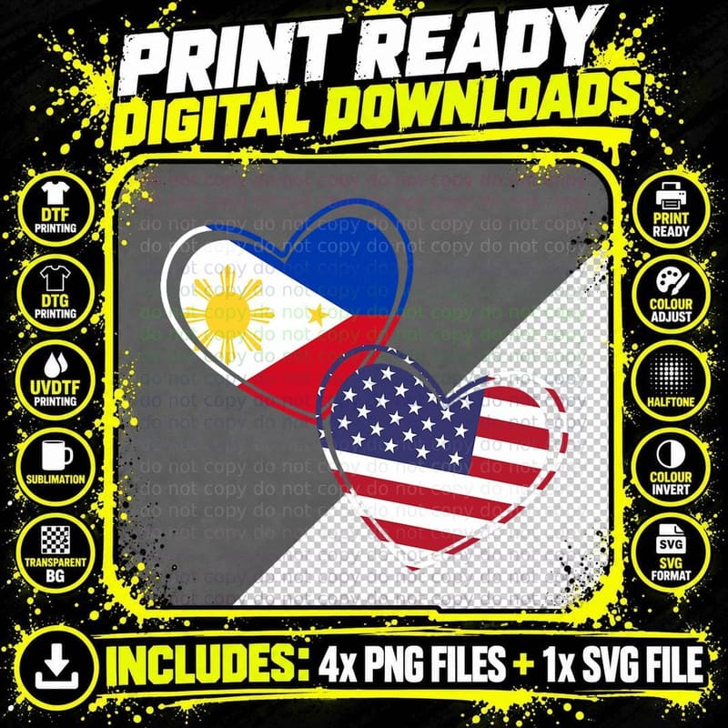 Philippines American Pride Valentines Day Gift Png SVG Digital Bundle