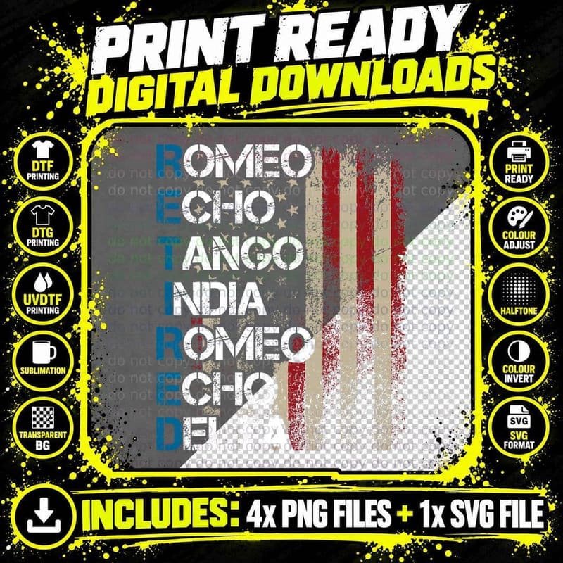 Phonetic Alphabet Retired Veteran T-Shirt, Patriotic Png SVG Digital Bundle