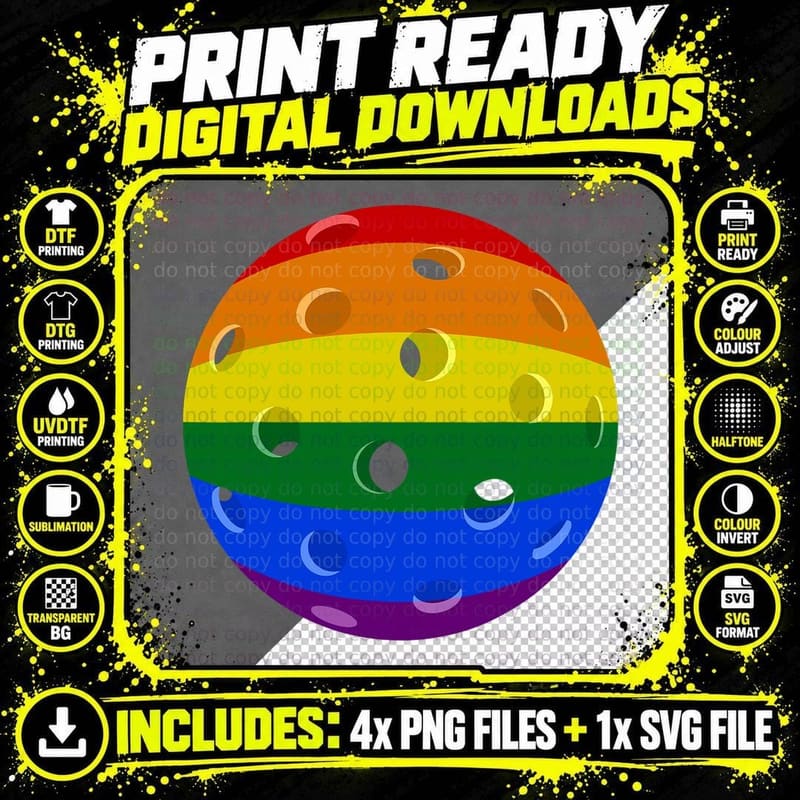 Pickleball Ball in Rainbow Flag Sport Player Gay LGBT Png SVG Digital Bundle