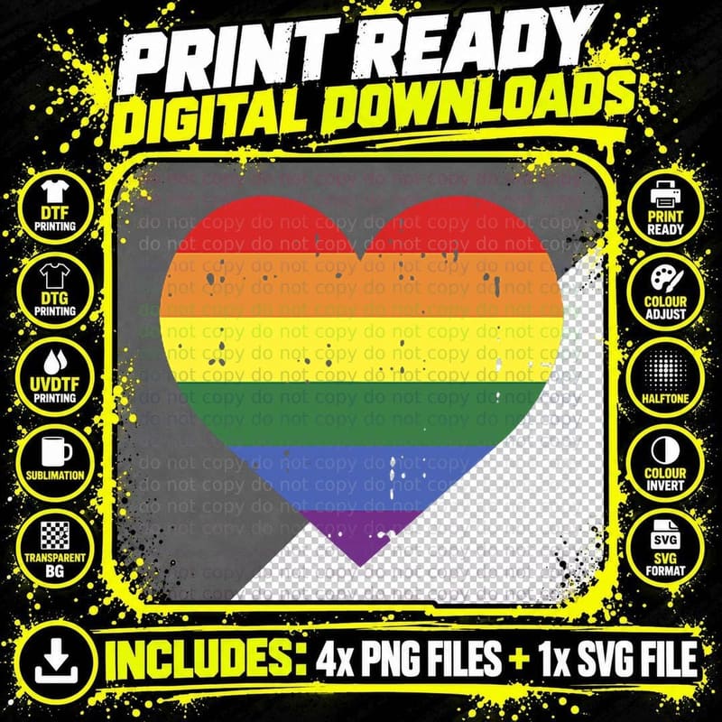 Pocket Rainbow Heart Retro Gay Pride LGBT Month Support Png SVG Digital Bundle