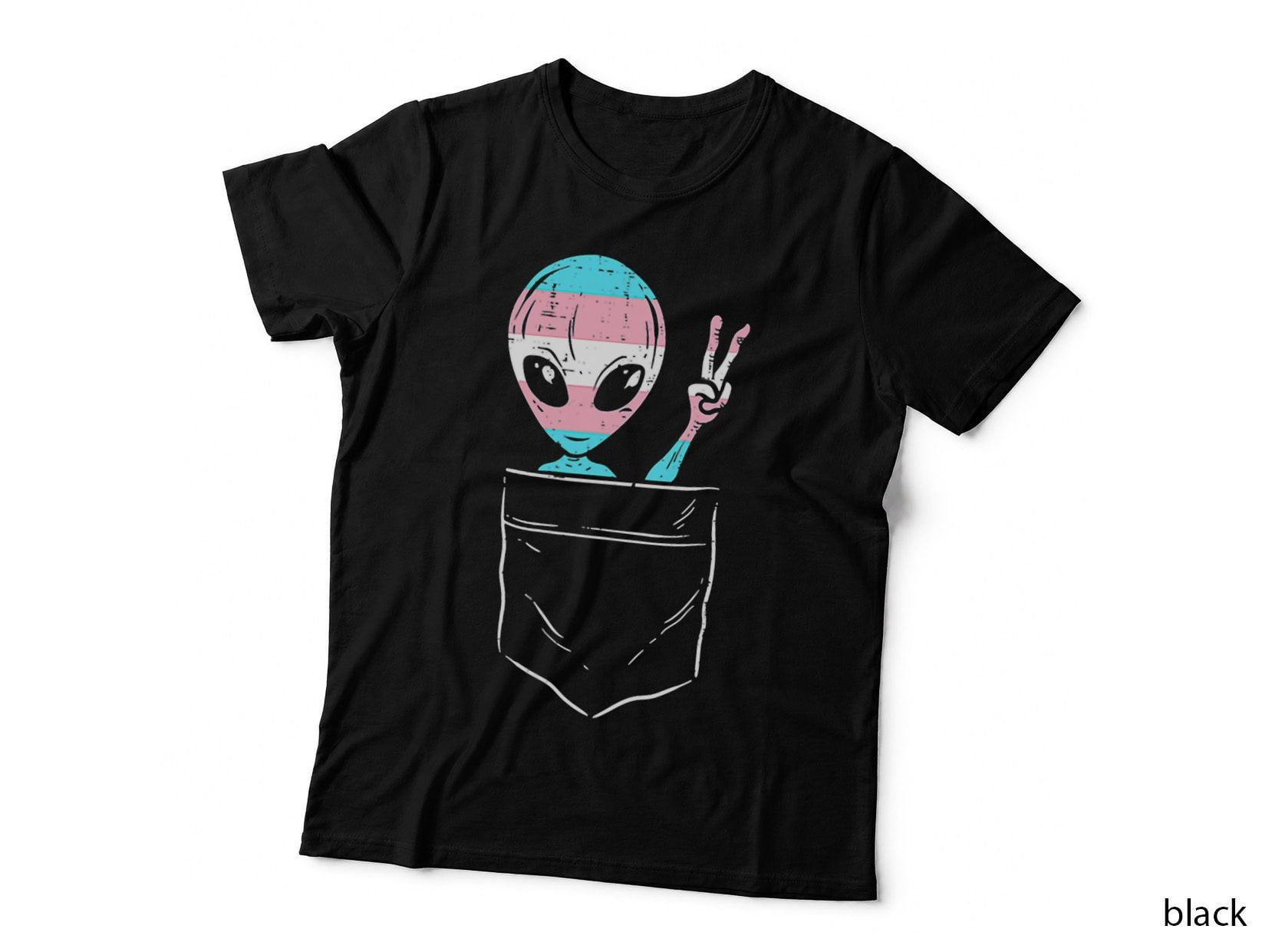 Pocket Transgender Alien Trans Pride Flag Lgbt Et Space T-Shirt