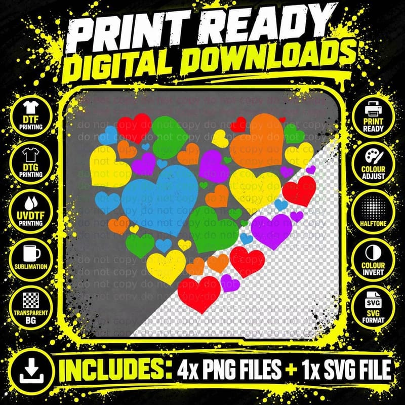 Pride Hearts Funny LGBT Pride T-Shirt Png SVG Digital Bundle