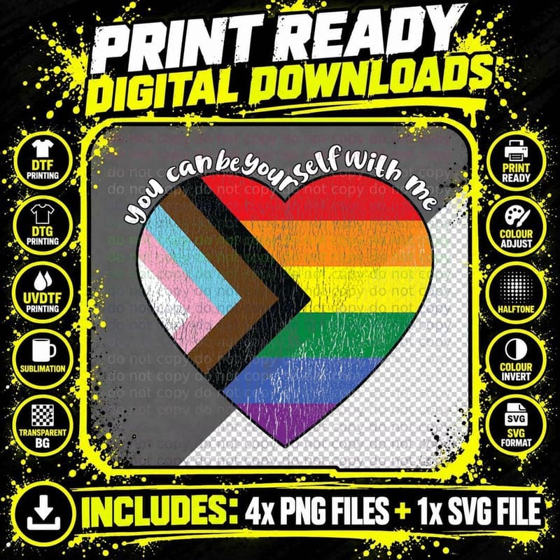 Pride Safe Space Heart LGBTQ+ You Can Be Yourself with Png SVG Digital Bundle