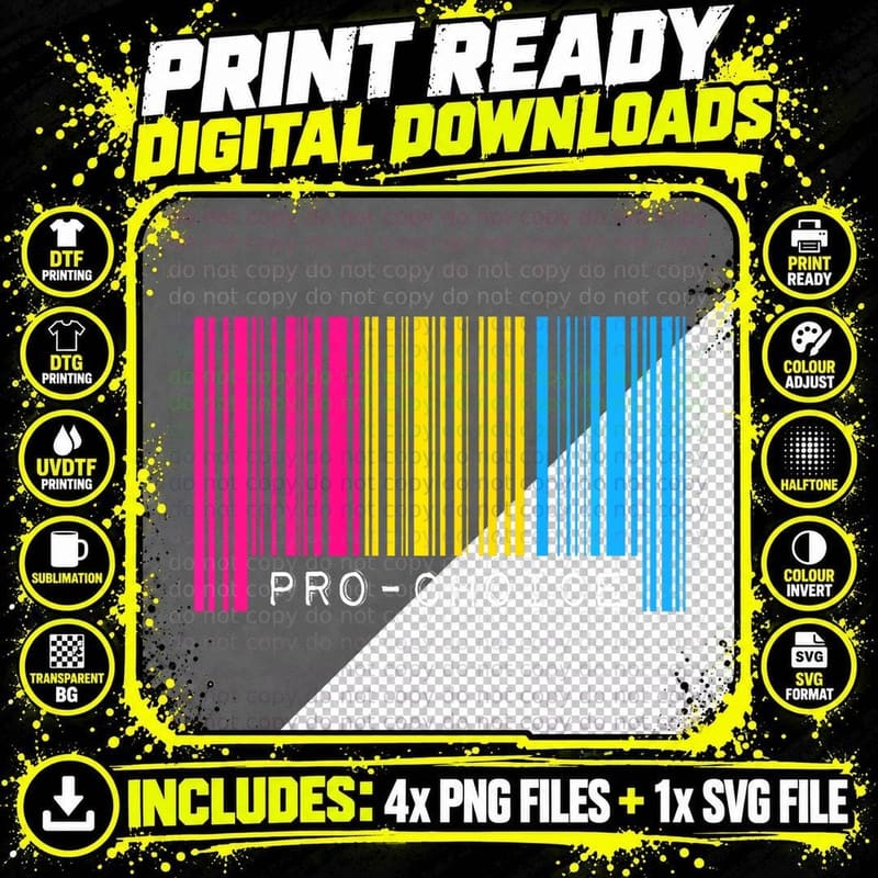 Pro Choice Pro Feminism Pansexual Pride Flag Barcode Png SVG Digital Bundle