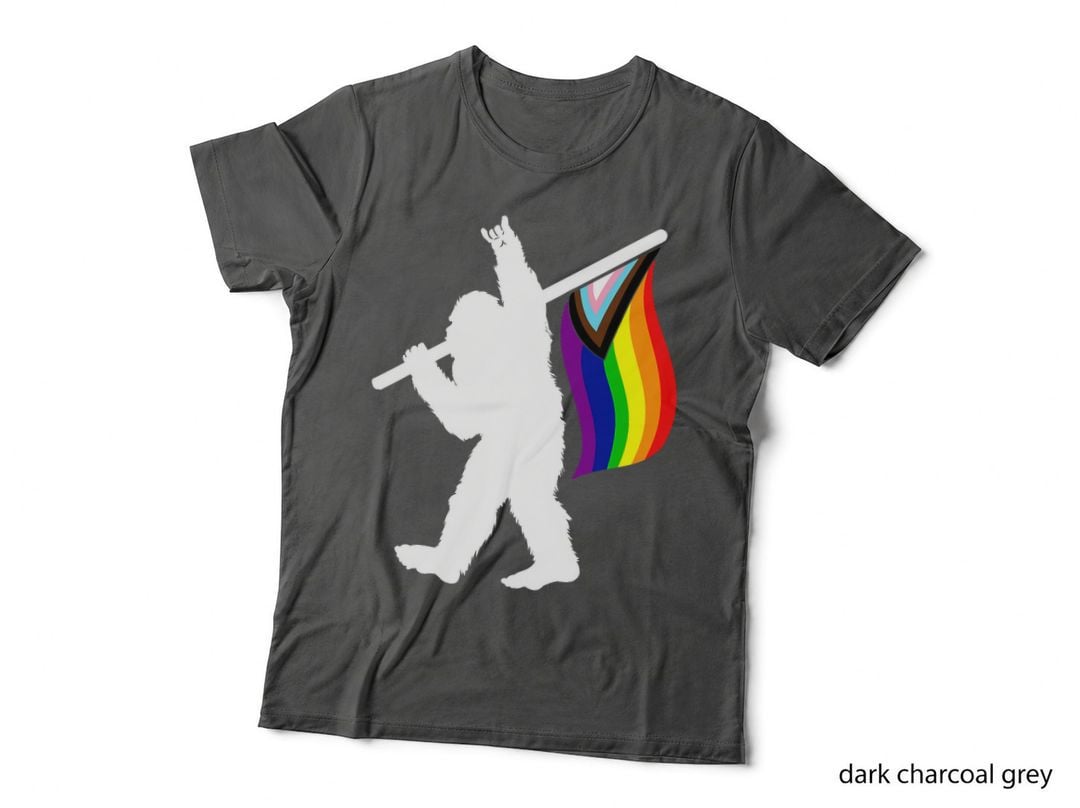 Progress Pride Flag Bigfoot Rainbow LGBTQ Month Sasquatch T-Shirt