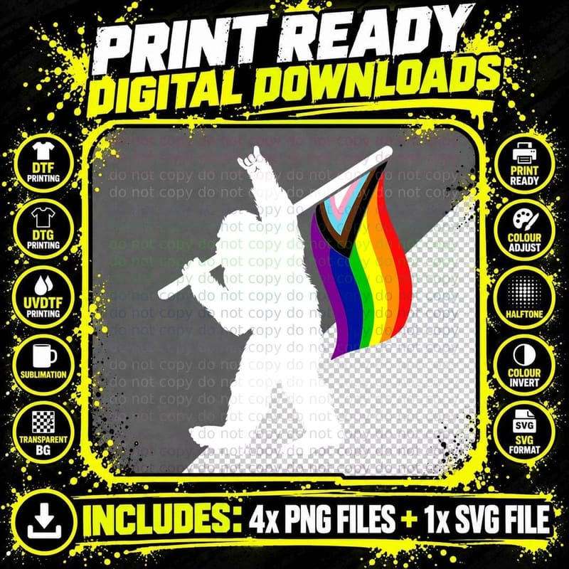 Progress Pride Flag Bigfoot Rainbow LGBTQ Month Png SVG Digital Bundle
