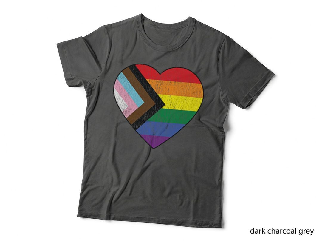 Progress Pride Flag Vintage Rainbow Heart Love LGBT Pocket T-Shirt