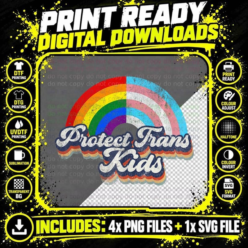 Protect Trans Kids Flag Rainbow Transgender Lgbtq Pride Png SVG Digital Bundle