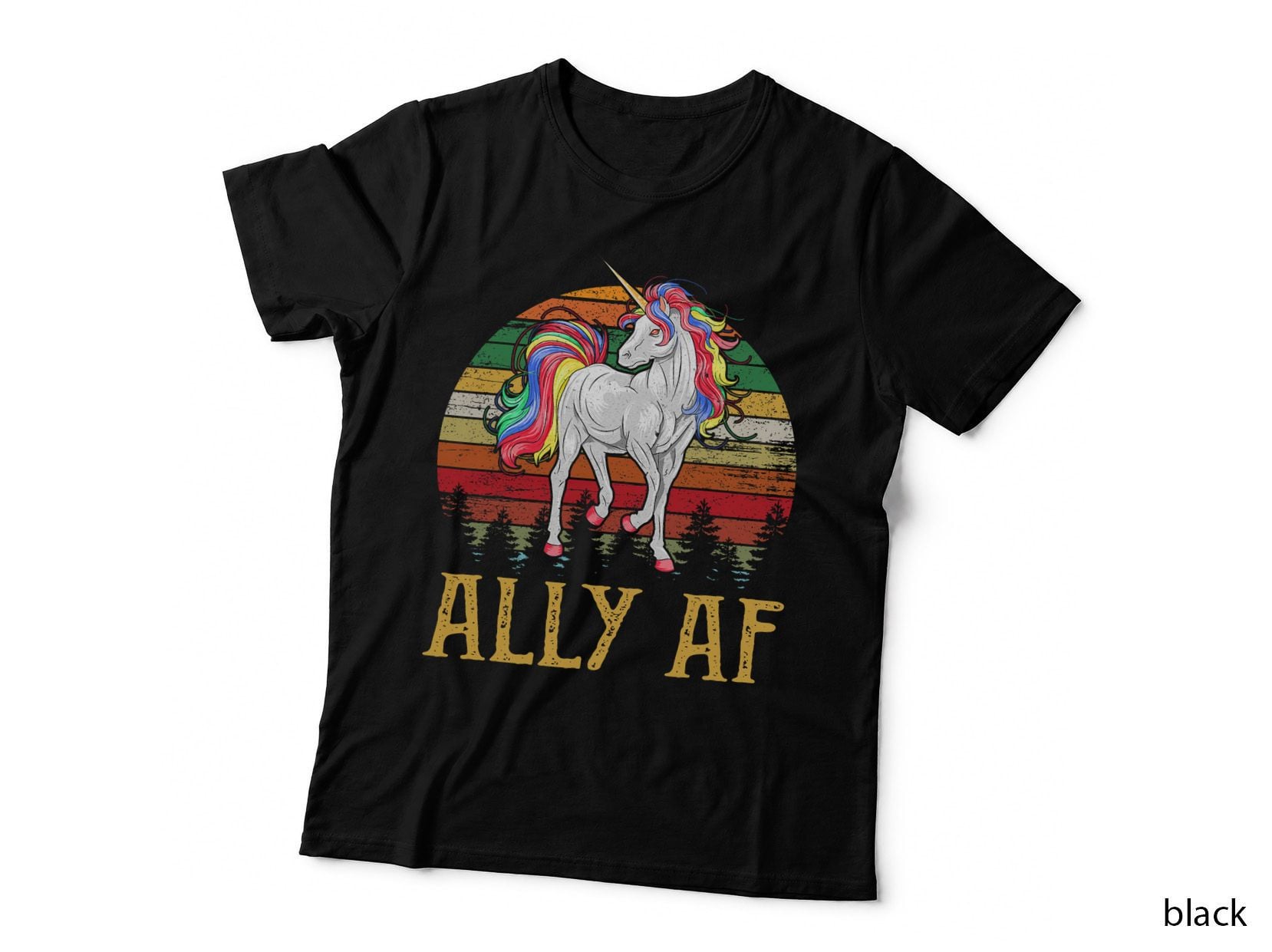 Proud Ally AF Rainbow Unicorn Lesbian Gay Pride LGBT T-Shirt