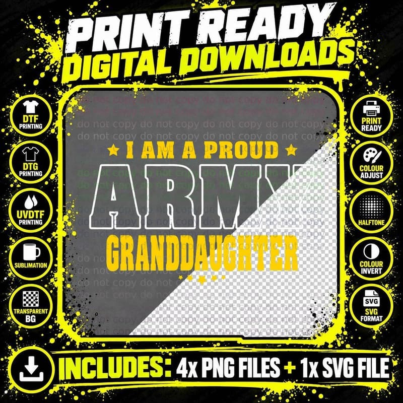 Proud Army Granddaughter Patriotic Pride Military Family Png SVG Digital Bundle
