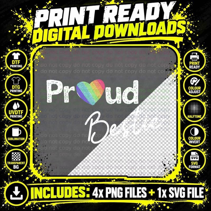 Proud Bestie Pride Best Friend Ally Gay Pride T-Shirt Png SVG Digital Bundle