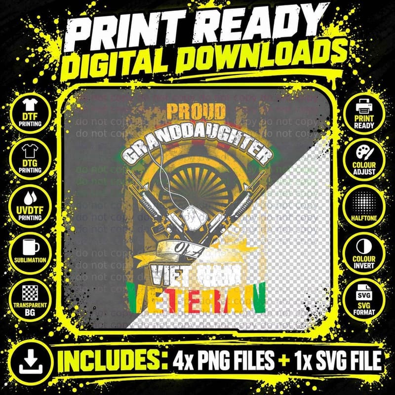 Proud Granddaughter of a Vietnam Veteran T-Shirt Png SVG Digital Bundle