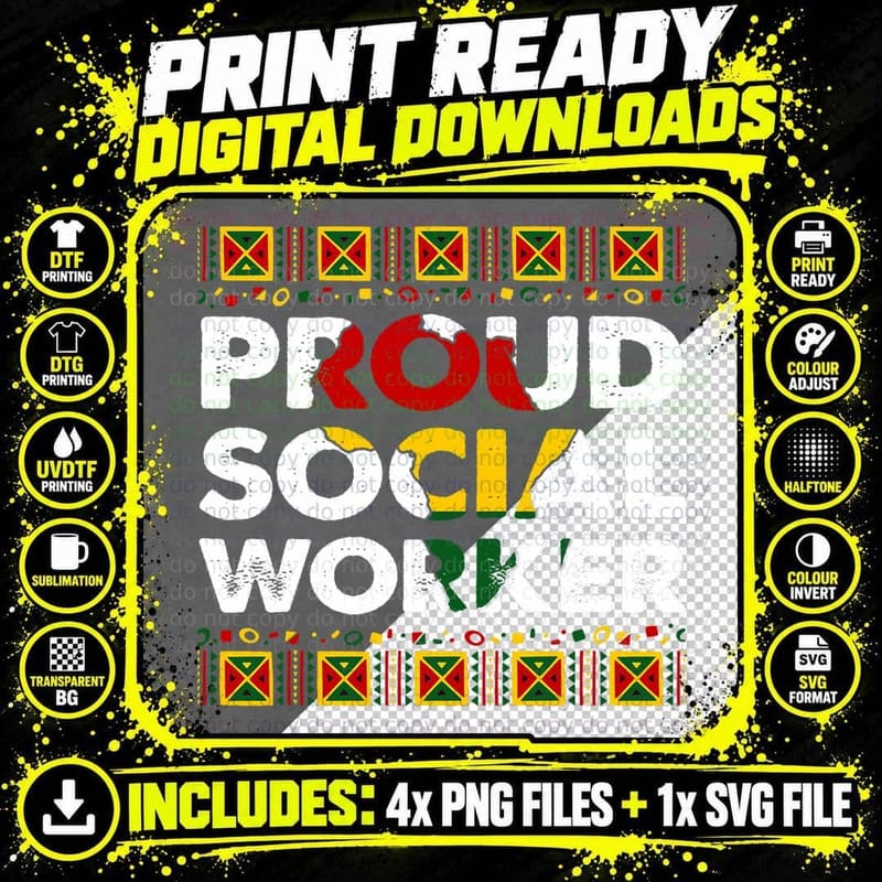 Proud Social Worker Black History Month Africa Melanin Png SVG Digital Bundle