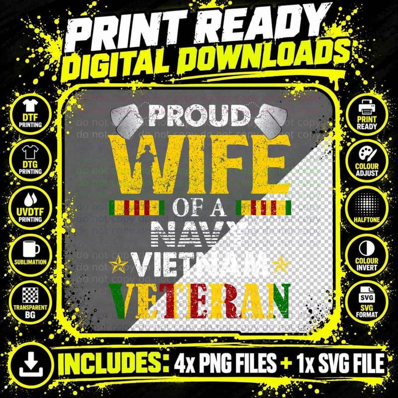 Proud Wife of a Navy Vietnam Veteran T-Shirt Png SVG Digital Bundle