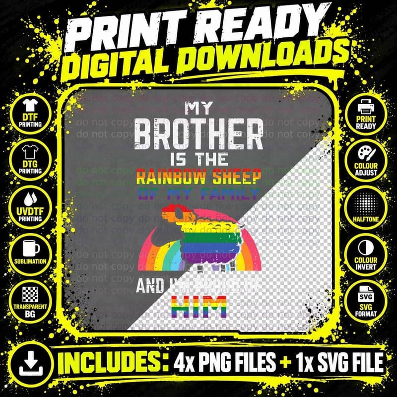 Proud of My Brother Rainbow Sheep Gay Pride Ally LGBTQ Png SVG Digital Bundle