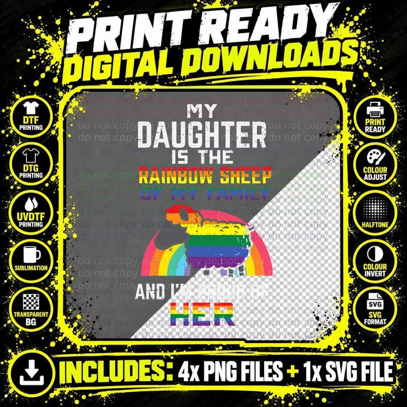 Proud of My Daughter Rainbow Sheep Pride Ally LGBTQ Gay Png SVG Digital Bundle