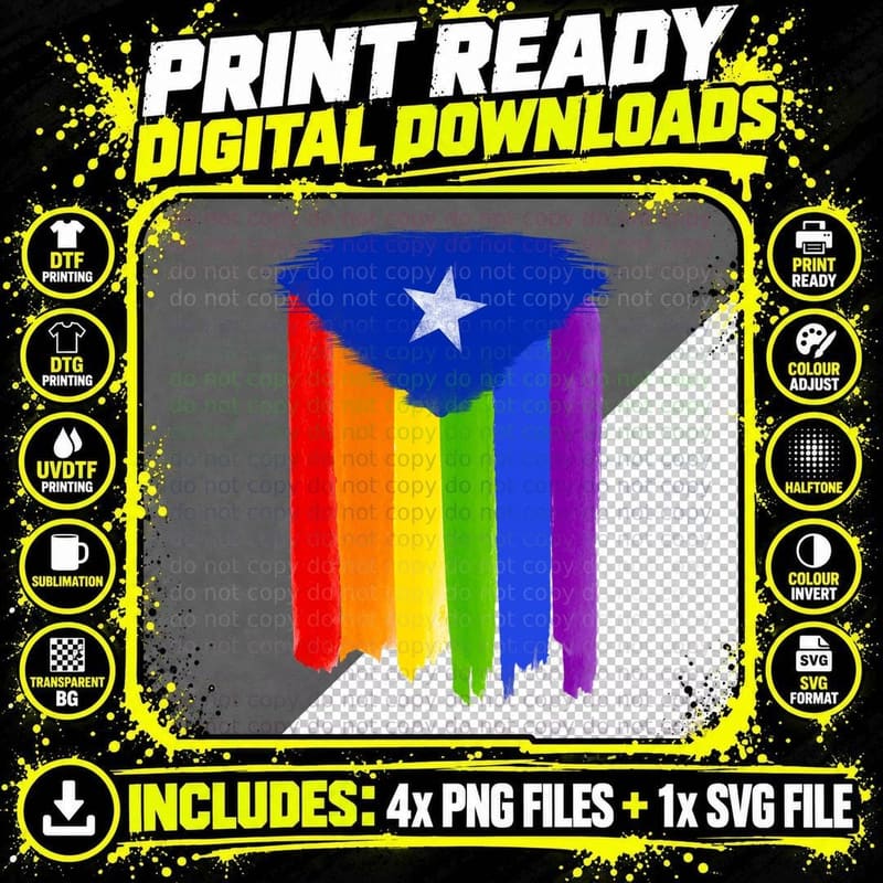 Puerto Rican Pride Rainbow Flag T-Shirt, LGBT Nation Flag Png SVG Digital Bundle