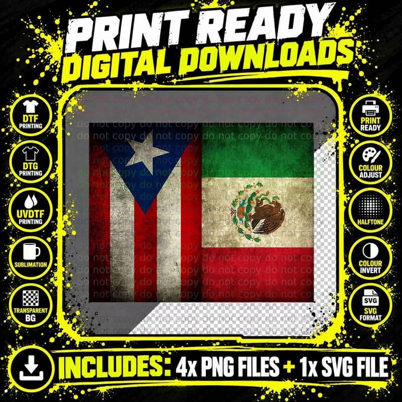 Puerto Rico & Mexico Flag Patriotic Boricua & Mexican Png SVG Digital Bundle