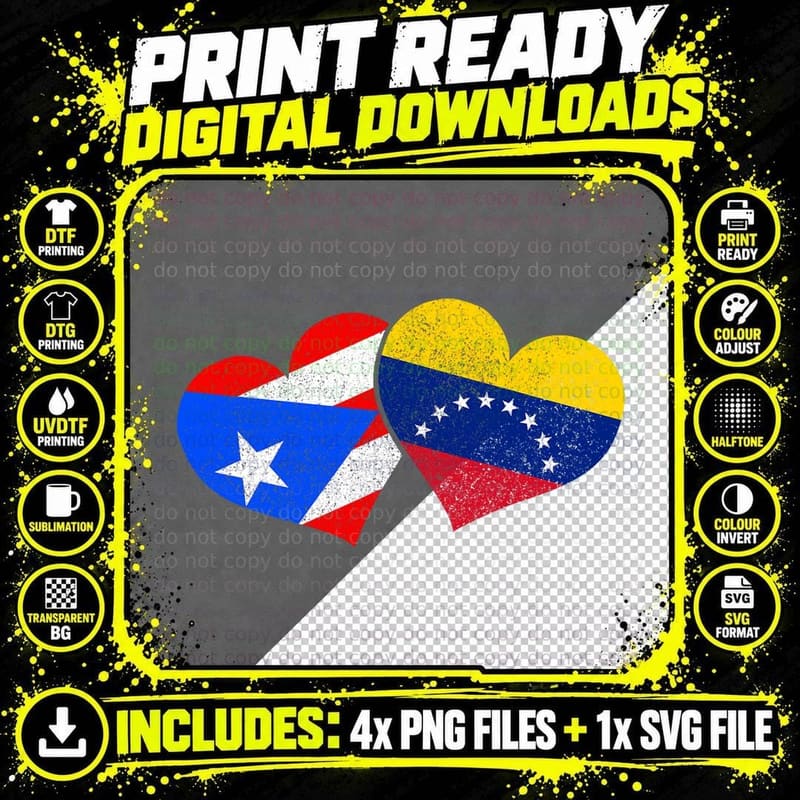 Puerto Rico & Venezuela Pride Heritage Puerto Rican Flag Png SVG Digital Bundle