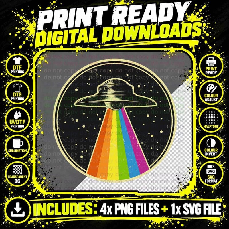 Queer UFO - Rainbow UFO Alien Abduction Queer LGBT Gay Png SVG Digital Bundle