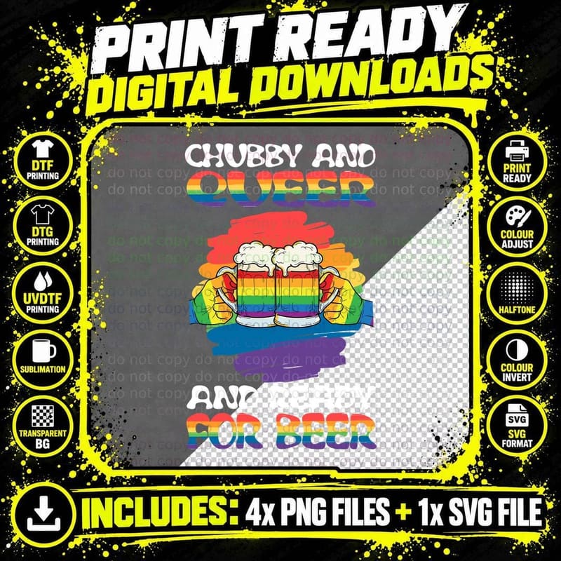 Queer and Ready for Beer T-Shirt, Pride Rainbow Png SVG Digital Bundle