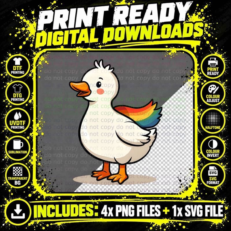 Rainbow Cape Goose Cartoon Simple Pride Illustration Png SVG Digital Bundle