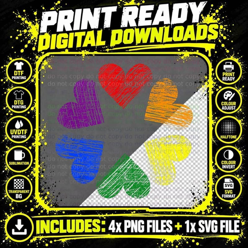 Rainbow Circle of Hearts Love Gay Pride LGBT Png SVG Digital Bundle