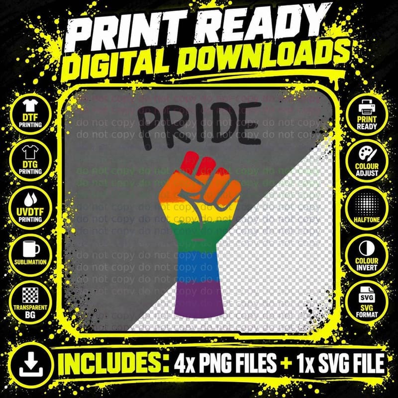 Rainbow Fist Pride LGBTQ+ Ally Human Rights Protest Png SVG Digital Bundle