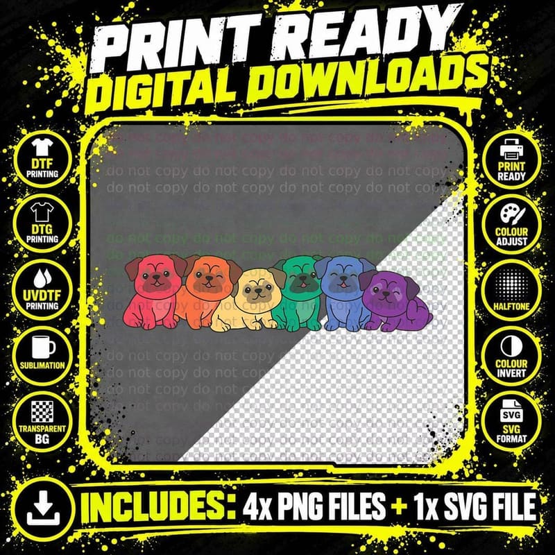 Rainbow Flag Pride Month Lgbtq Rainbow Pug T-Shirt Png SVG Digital Bundle