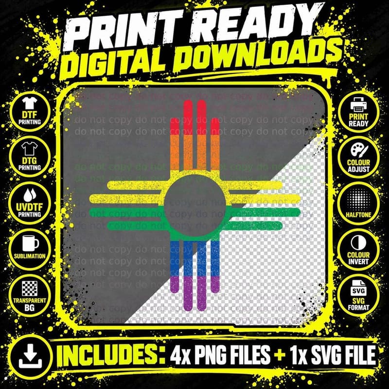 Rainbow Gay Pride LGBTQ New Mexico Zia Sun Souvenir Png SVG Digital Bundle
