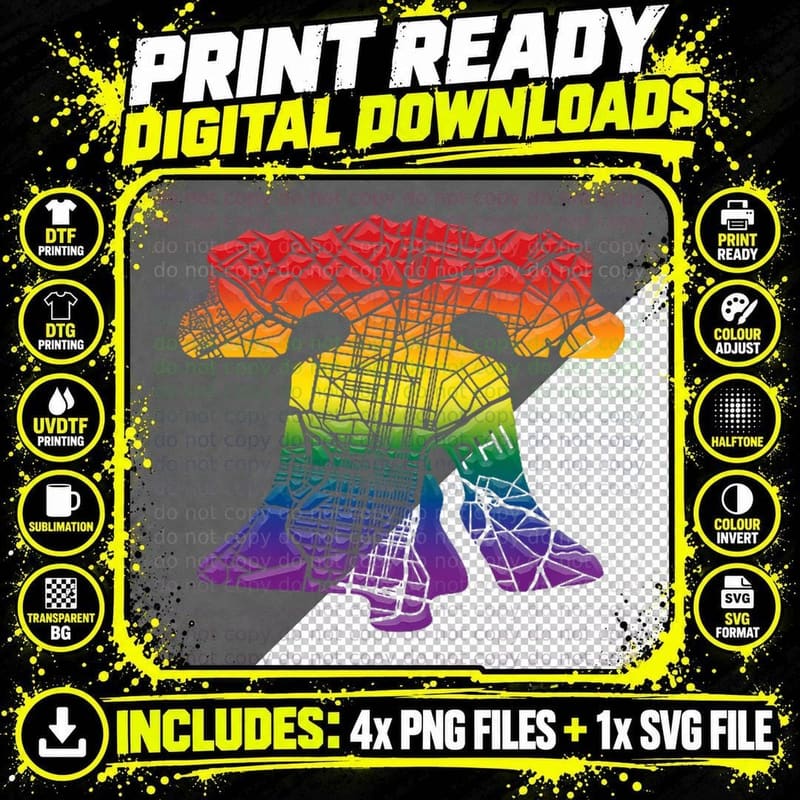 Rainbow Gay Pride Love Philly Liberty Bell 215 Philade Png SVG Digital Bundle