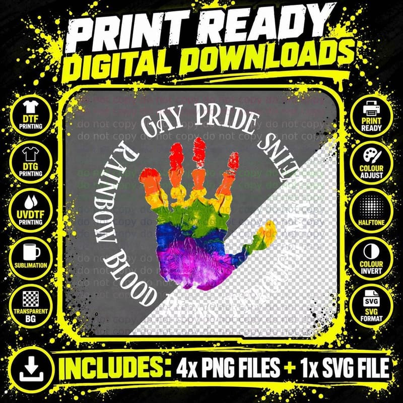 Rainbow Handprint T-Shirt, Pride Art, LGBTQ+ Support Png SVG Digital Bundle