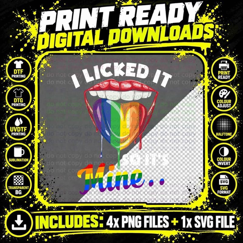 Rainbow Heart Licking T-Shirt, Pride Love Theme Png SVG Digital Bundle