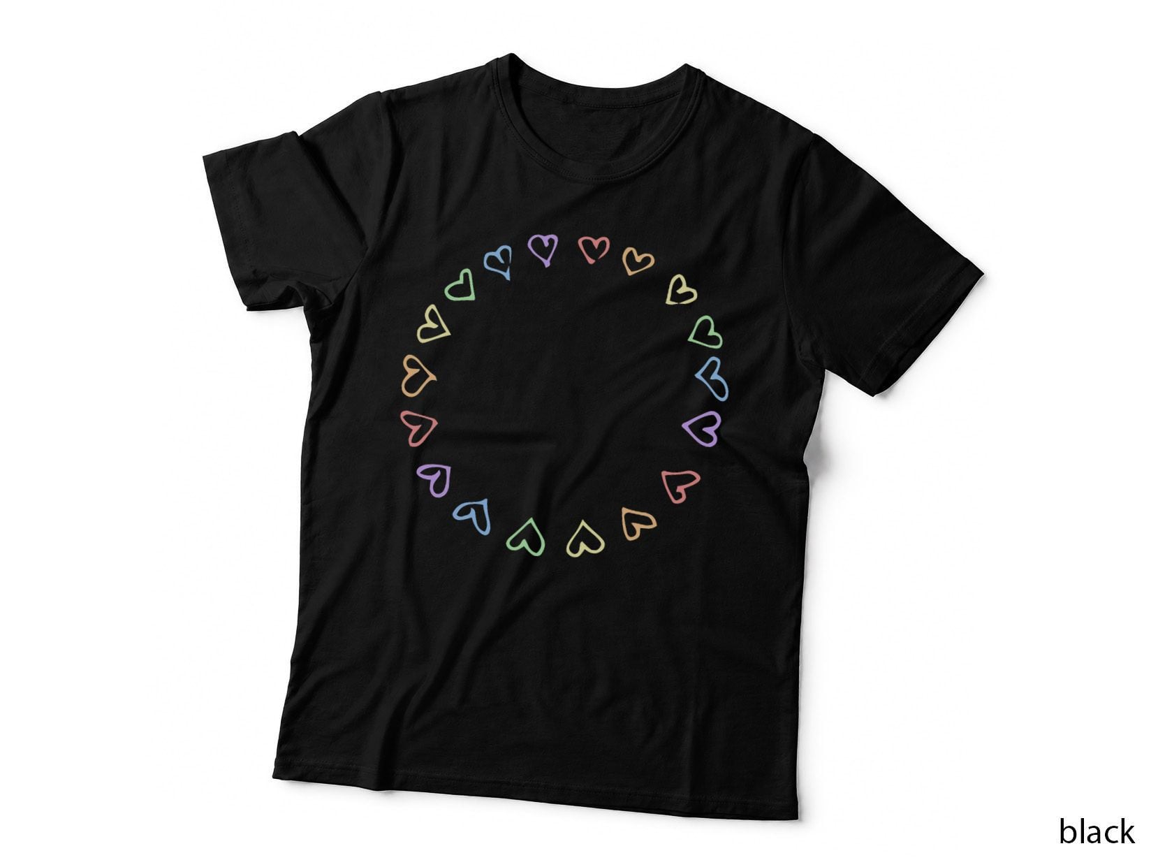 Rainbow Hearts Circle Subtle Pride Pastel LGBT Gay Equality T-Shirt
