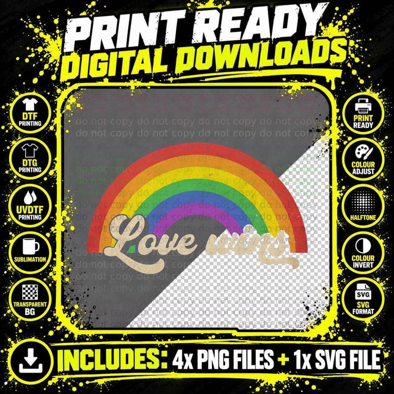 Rainbow Love Wins Retro Pride Month LGBT Vintage Png SVG Digital Bundle