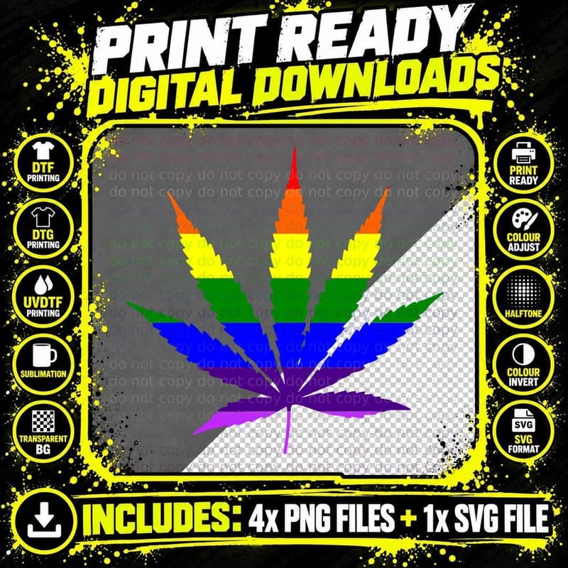 Rainbow Marijuana Leaf Pot Leaf Pride T-Shirt Png SVG Digital Bundle
